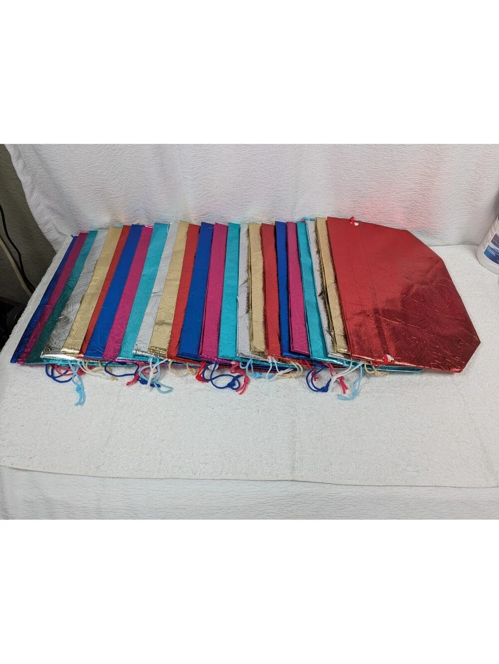 Canvas Type Draw Strip Gift Bags With Handles - 13 in x 10 in x 5 in - 24 Bags